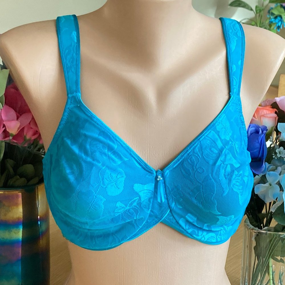 1222 WACOAL 36D AQUA BLUE LACE Full Cover Underwire Lined Soft Cup Bra #85567